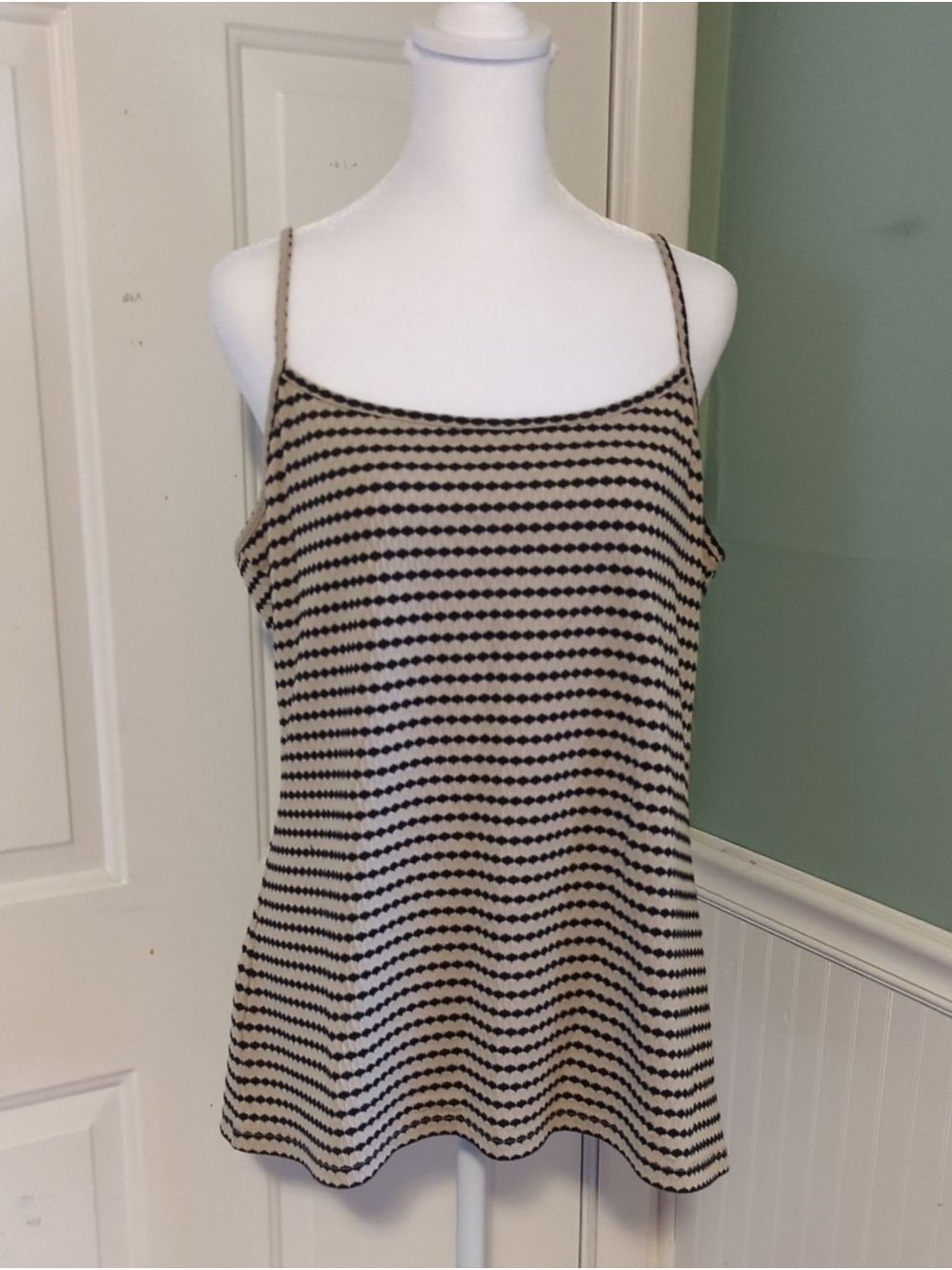 NWT LOFT Outlet Black and Tan Striped Spaghetti Strap Tank XL